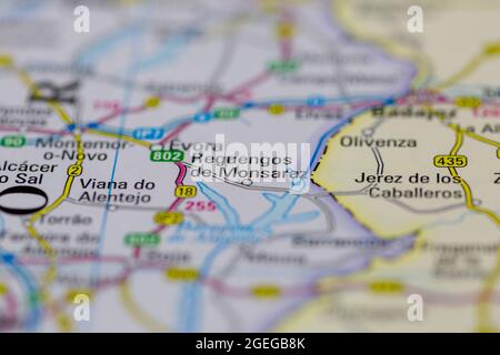 Reguengos de Monsaraz Portugal shown on a road map or Geography map Stock Photo