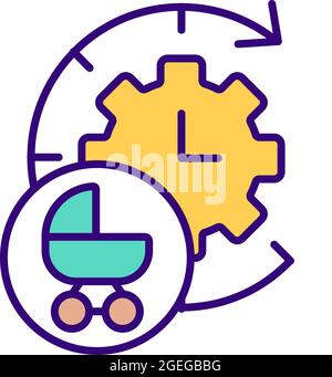 Clock face and baby carriage RGB color icon Stock Vector