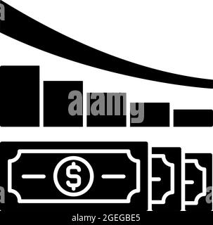 Expense reduction black glyph icon Stock Vector