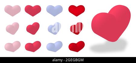 set of hearts different color. Love, mutual feelings. Valentine Day holiday symbol. Isometric 3D vector on white background Stock Vector