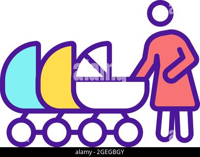 Mother with multiple baby carriages RGB color icon Stock Vector