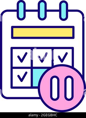 Calendar and pause sign RGB color icon Stock Vector