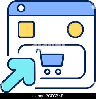 Shopping cart on website RGB color icon Stock Vector