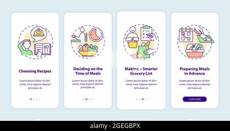 Meal planning basics onboarding mobile app page screen Stock Vector
