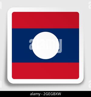 Lao People Democratic Republic flag icon on paper square sticker with shadow. Button for mobile application or web. Vector Stock Vector