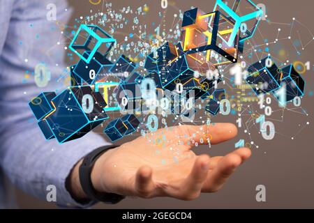 An Illustration of Augmented Analytics Data cloud storage network Stock Photo