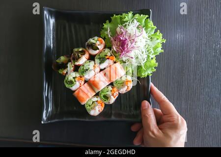 rolls or rice roll, fresh roll or vegetable rolls for serve Stock Photo