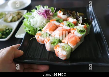 rolls or rice roll, fresh roll or vegetable rolls for serve Stock Photo