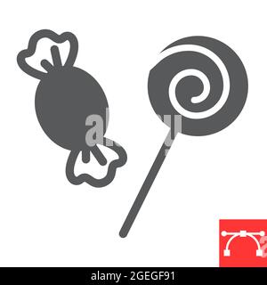 Candy and lollipop glyph icon, holiday and dessert, candies vector icon, vector graphics, editable stroke solid sign, eps 10. Stock Vector