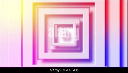 Image of rainbow coloured square layers pulsating on white background Stock Photo