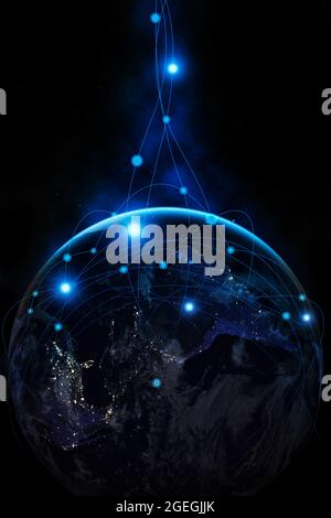 Earth from Space. Internet Concept of global business. Network and data exchange over planet earth.  Symbol of internet, technology and communication. Stock Photo