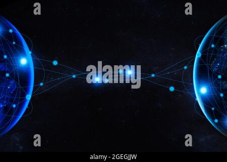 Earth from Space. Internet Concept of global business. Network and data exchange over planet earth.  Symbol of internet, technology and communication. Stock Photo