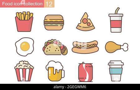 Fast food icons set in flat style vector illustration. Stock Vector