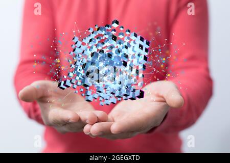Cloud technology. Polygonal wireframe art looks like a constellation Stock Photo