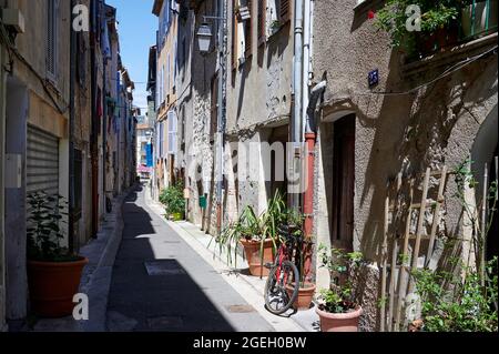 Vence (south eastern France): “rue Gambetta' street in the heart of the Medieval Old Town Stock Photo