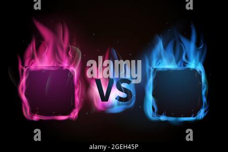 Glowing Versus screen. Pink vs blue, confrontation of male and female metaphor. Burn colorful frames vector illustration Stock Vector