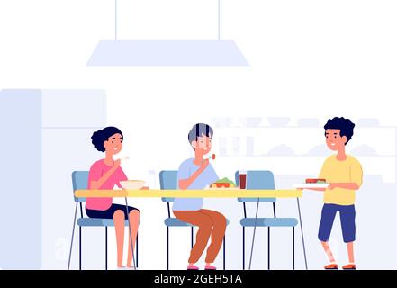 Kids eating lunch at the canteen illustration Stock Vector Image & Art -  Alamy