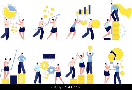 Young business entrepreneurs. Office person, corporate people making presentation. Success finance deal and investment vector illustration Stock Vector