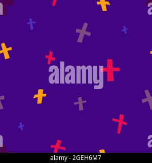 Plus signs and crosses psychedelic bright seamless hand drawn pattern. Vector pattern for textile, design elements. Stock Vector