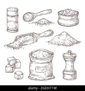 Sea Salt Hand Drawn Set Salt Spice Packaging Stock Illustration  Download  Image Now  Salt Shaker Salt  Seasoning Engraving  iStock
