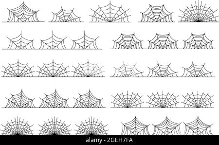 Cobweb border. Black horror abstract frames, halloween spooky isolated spiderweb dividers. Nature gossamer decorations vector illustration Stock Vector