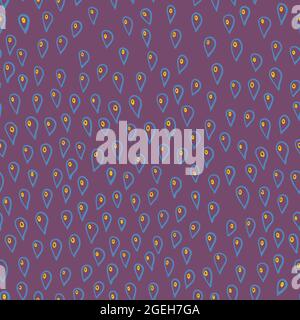Cute seamless hand-drawn pattern with falling upside down waterdrops on dark pink background. Pattern for fabric, backdrops etc. made in vector Stock Vector