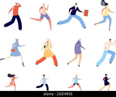 Running people characters. Athlete woman, runners or joggers in sportswear. Active human run, isolated adults kids hurry vector illustration Stock Vector