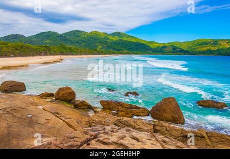 Amazing Praia de Lopes Mendes beach on the big tropical island Ilha Grande in Angra dos Reis Rio de Janeiro Brazil. Stock Photo