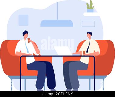 Coffee with colleagues. Office relax, professional working on break. Business corporate lunch drink, interview or lounge zone vector concept Stock Vector