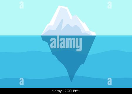 Iceberg floating in ocean. Arctic water, sea underwater with berg and freezing light. Polar or antarctica melting mountain vector landscape Stock Vector
