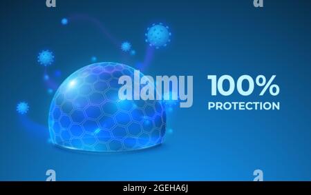 Transparent shield. Abstract protect sphere, safety global energy field. Protective antiviral bubble, 3d force recent dome vector background Stock Vector