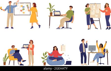 Successful time management. Managers schedule, effective office work organizing. Task desk, agenda planner and productive worker vector set Stock Vector
