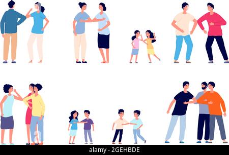Greeting bumping elbows. Physical social distance, friends non touch contacts. Protection lifestyle contactless handshake utter vector set Stock Vector