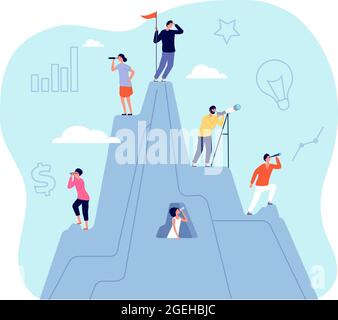 Career perspectives. Professional opportunity, work people vision. Future goal or change, woman man looking benefits utter vector concept Stock Vector
