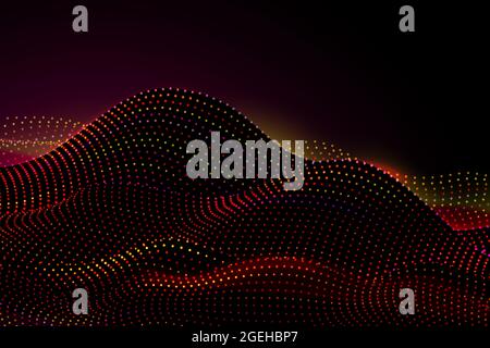 Dots digital landscape. Abstract technology sound wave, data science particles background. Lights grid surface recent vector illustration Stock Vector