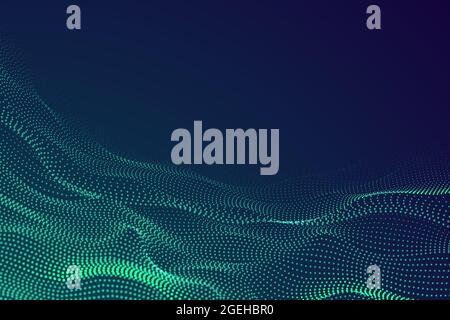 Dots particle waves. Digital surface, abstract data cyber information background. 3d dynamic flow, technology music recent vector banner Stock Vector