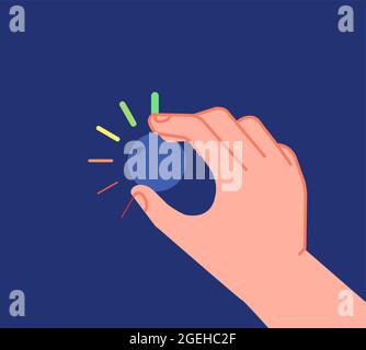 Hand turns button. Low high levels, volume equalizer or change reduction knob. Businessman setting investment utter process vector metaphor Stock Vector