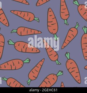 Vector seamless pattern with cartoon style carrots. Design with orange carrots for wrapper, fabric, print. Stock Vector