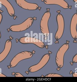 Vector seamless pattern with sausages. Design in cartoon style. Stock Vector