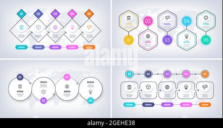 Business infographic banner. World info posters, step by step planning charts vector templates Stock Vector