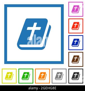 Holy bible flat color icons in square frames on white background Stock Vector