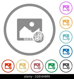 Link image flat color icons in round outlines on white background Stock Vector