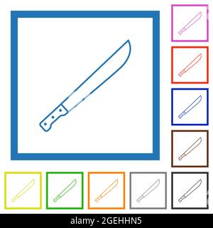 Machete flat color icons in square frames on white background Stock Vector