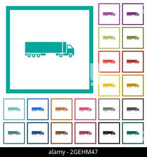 Camion side view flat color icons with quadrant frames on white background Stock Vector