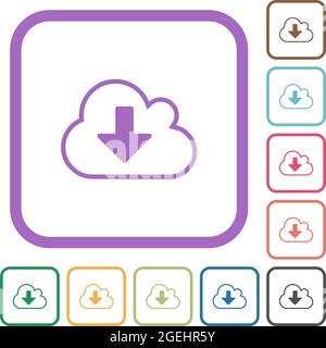 Cloud download outline simple icons in color rounded square frames on white background Stock Vector