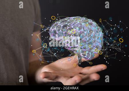 Digital human brain render with a connected network of lines ...