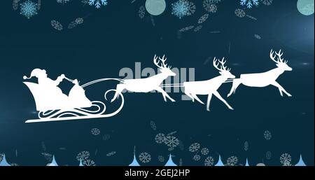 Image of white silhouette of santa claus in sleigh being pulled by ...