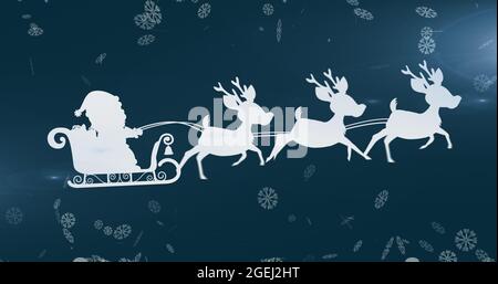 Image of white silhouette of santa claus in sleigh being pulled by ...