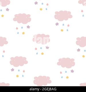 Cute Cloud Seamless Pattern Vector background cute lovely white cloud and stars Hand draw style Stock Vector