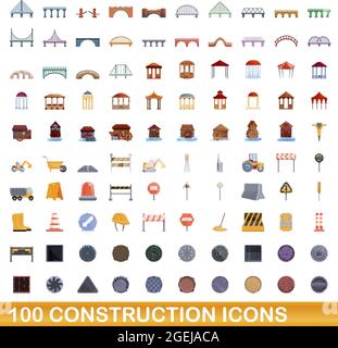 100 construction icons set. Cartoon illustration of 100 construction icons vector set isolated on white background Stock Vector